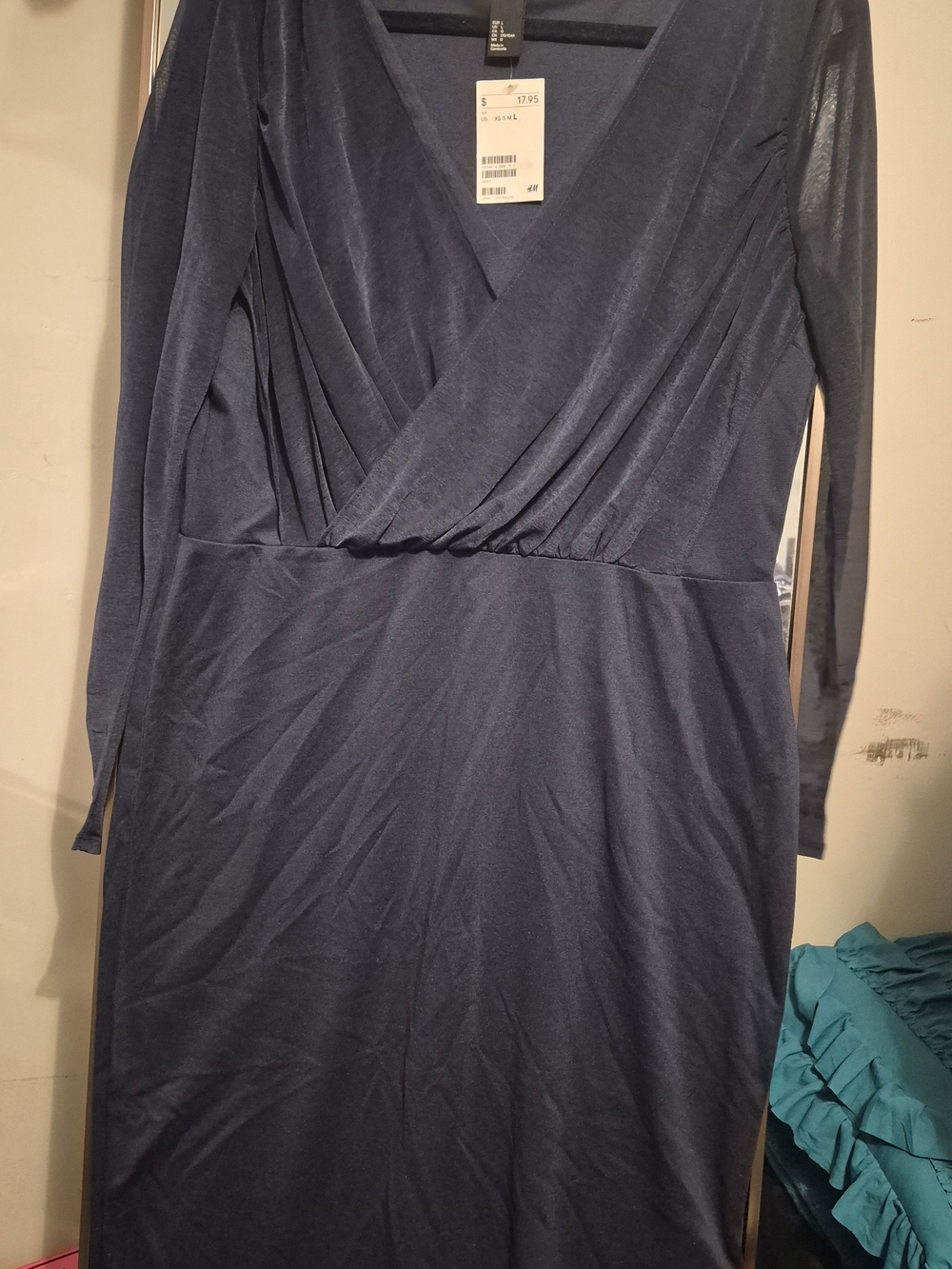 H&M Navy Wrap-Front Long Sleeve Dress